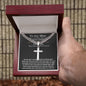 Personalized Steel Cross Necklace For Husband on Cuban Chain w/ MC