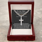Personalized Steel Cross Necklace For Husband on Cuban Chain w/ MC