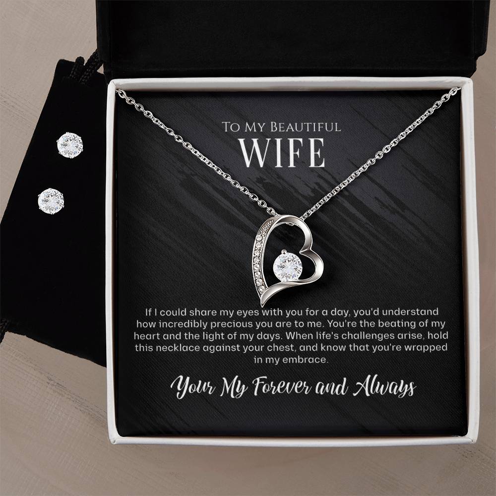 "Elegant To My Wife Necklace and Earring Bundle from Loving Husband - Gift Your Soulmate, Stunning To My Wife Jewelry, Uniquely Beautiful Badass Wife Gift with Sentimental Message Card and Exquisite Presentation Box