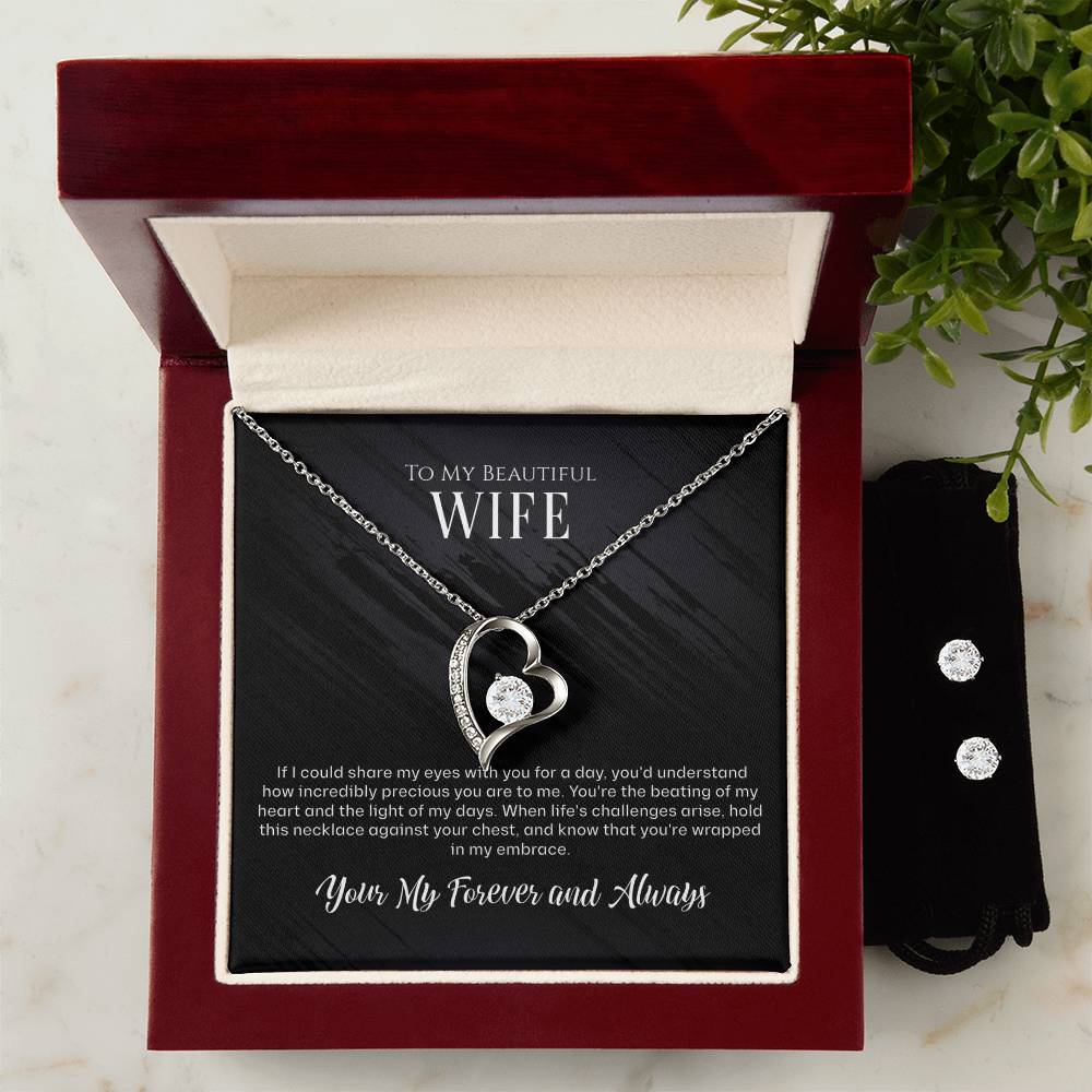 "Elegant To My Wife Necklace and Earring Bundle from Loving Husband - Gift Your Soulmate, Stunning To My Wife Jewelry, Uniquely Beautiful Badass Wife Gift with Sentimental Message Card and Exquisite Presentation Box