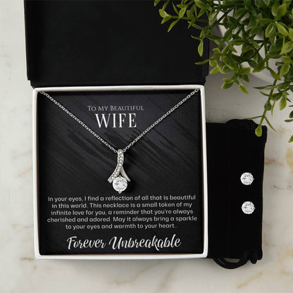 Stunning 'To My Wife' Necklace and Earring Set: Surprise Your Soulmate with Elegance